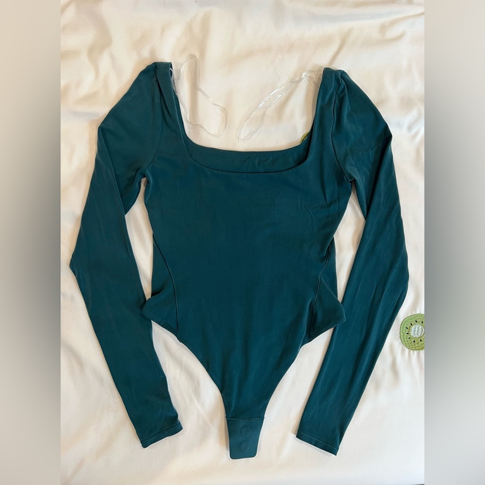 Wundermost Ultra-Soft Nulu Square-Neck Long-Sleeve Bodysuit, Storm Teal, XS